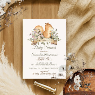 Invitación Ducha de bebé con cinta botánica de ardilla linda