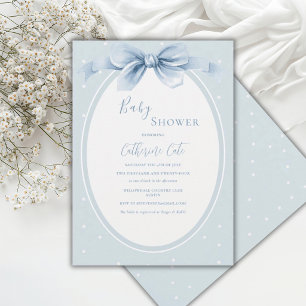 Invitación Ducha de bebé con cinta de lunares azules y blanco