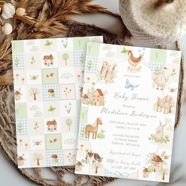 Invitación Ducha de bebé con colcha de granja Grandmillenial  (Subido por el creador)