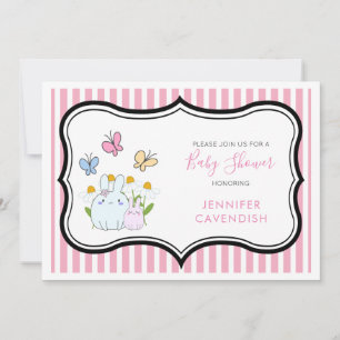 Invitación Ducha de Bebé con conejitos, margaritas y mariposa