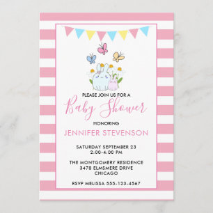 Invitación Ducha de Bebé con conejitos, mariposas y margarita