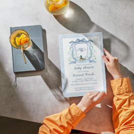Invitación Ducha de bebé con cresta de monograma de pato silb