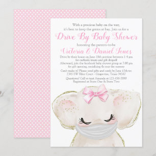 Invitación Ducha de bebé con elefante bebé con máscara en coc