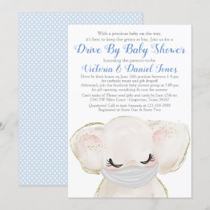 Invitación Ducha de bebé con elefante bebé con máscara en coc