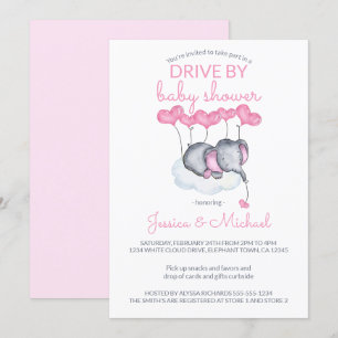 Invitación Ducha de bebé con elefante rosa en una nube