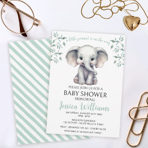Invitación Ducha de bebé con elefante verde neutro de género
