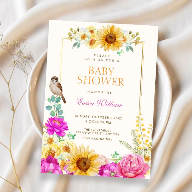 Invitación ducha de bebé con estética floral (Subido por el creador)