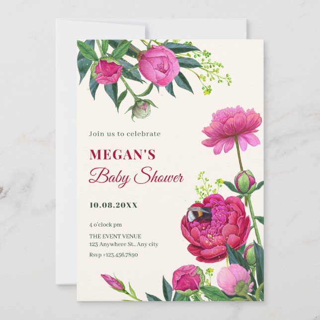 Invitación Ducha de bebé con flor (Anverso)