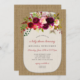 Invitación Ducha de bebé con flores de tarro de masón rústico
