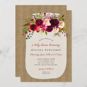 Invitación Ducha de bebé con flores de tarro de masón rústico