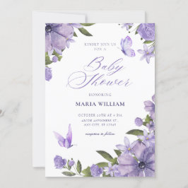 Invitación Ducha de bebé con flores moradas