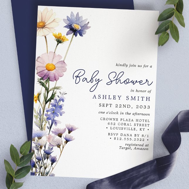 Invitación Ducha de bebé con flores silvestres azules bohemio (Subido por el creador)