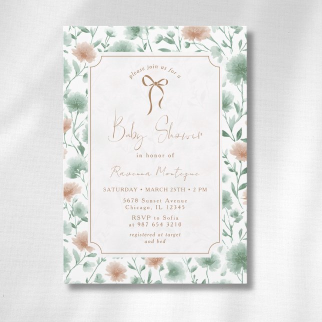 Invitación Ducha de bebé con flores silvestres de melocotón s (Subido por el creador)