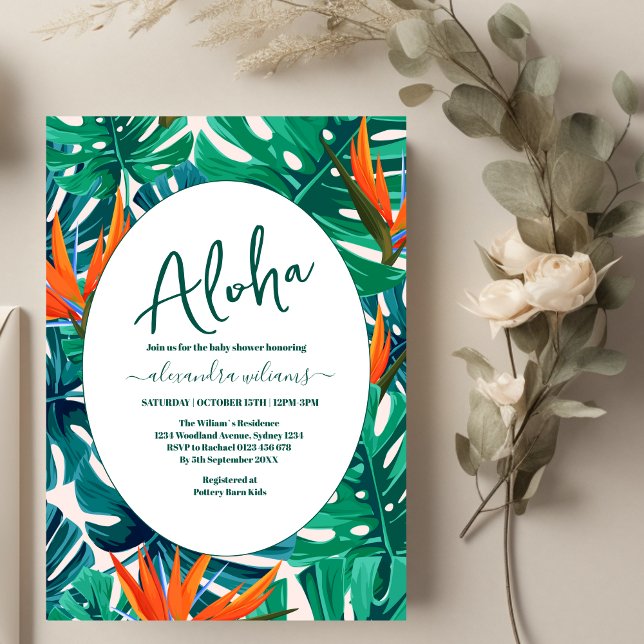 Invitación Ducha de bebé con flores tropicales bohemias (Subido por el creador)