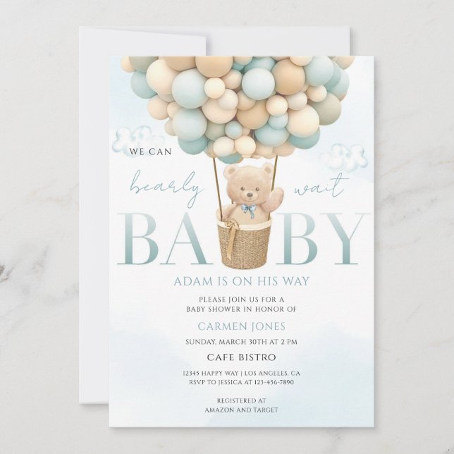 Invitación Ducha de Bebé con Globo Aerostático (Anverso)