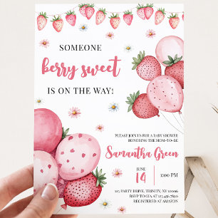 Invitación Ducha de bebé con globo de fresa