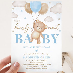Invitación Ducha de bebé con globo de oso azul