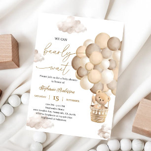 Invitación Ducha de bebé con globo de oso pardo