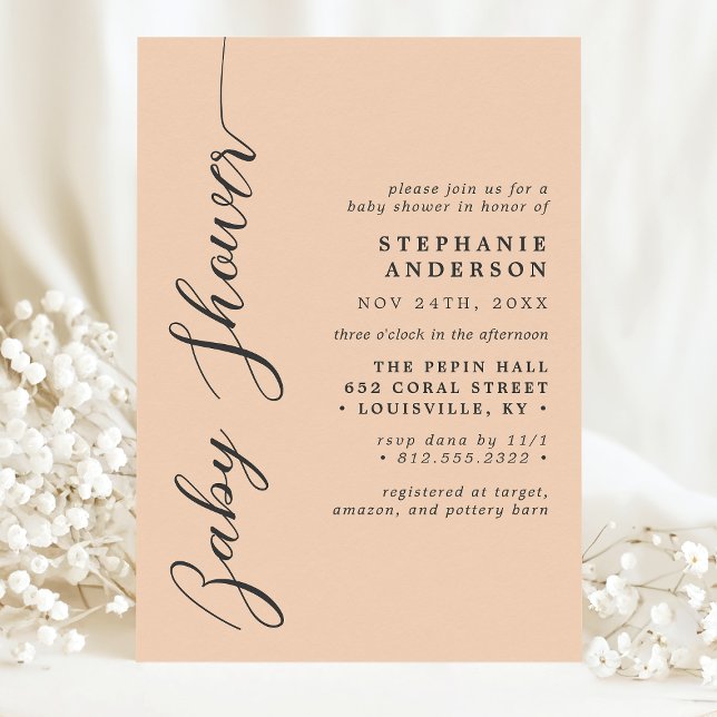 Invitación Ducha de Bebé con Guión Moderno Simple de Melocotó (Subido por el creador)