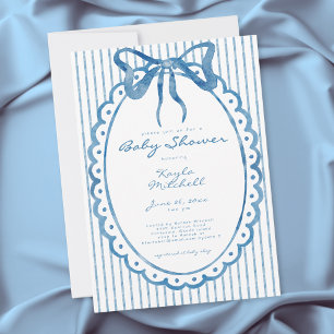 Invitación Ducha de Bebé con Lazo de Acuarela Azul Caprichosa