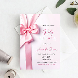 Invitación Ducha de bebé con lazo de cinta rosa