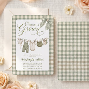 Invitación Ducha de bebé con lazo de ropa de gingham cultivad