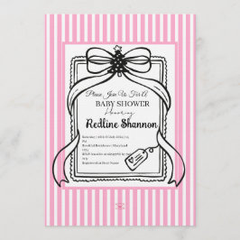 Invitación Ducha de Bebé con Lazo Rayado Rosa Lavanda