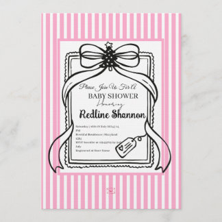 Invitación Ducha de Bebé con Lazo Rayado Rosa Lavanda