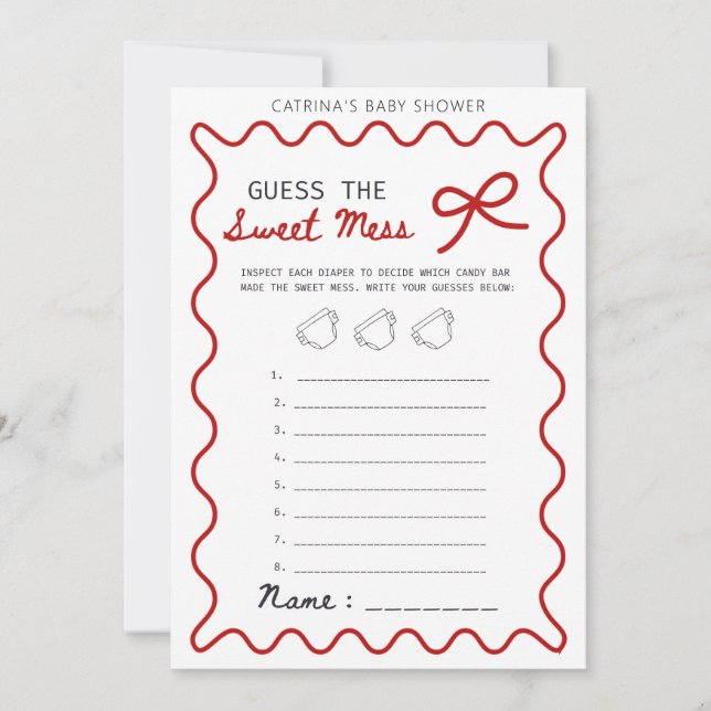 Invitación Ducha de bebé con lazo rojo - Nombre editable, 5x7 (Anverso)