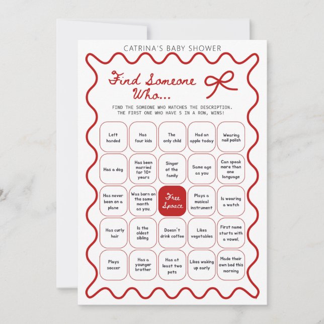 Invitación Ducha de Bebé con Lazo Rojo - Nombre Editable, Inv (Anverso)
