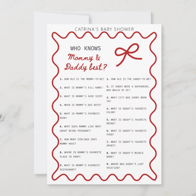 Invitación Ducha de Bebé con Lazo Rojo - Nombre Editable, Inv (Anverso)