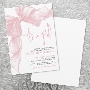 Invitación Ducha de Bebé con Lazo Rosa