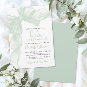 Invitación Ducha de Bebé con Lazo Verde Salvia