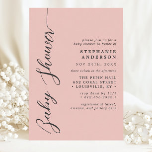 Invitación Ducha de Bebé con Letra Moderna Simple de Coral Su