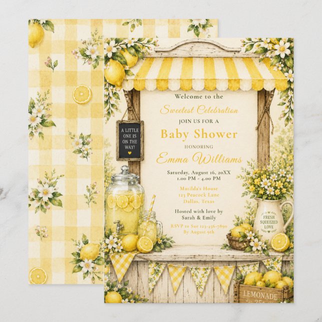 Invitación Ducha de Bebé con Limón (Anverso / Reverso)