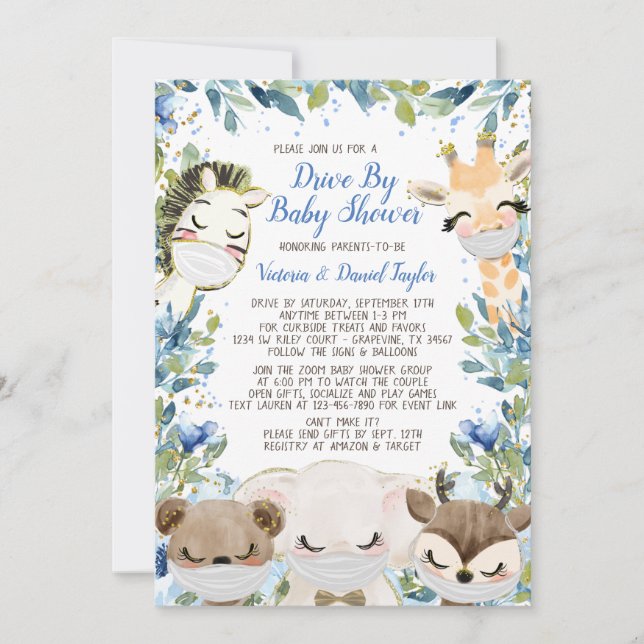 Invitación Ducha de bebé con máscaras para niño (Anverso)
