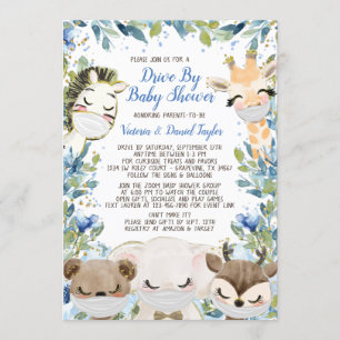 Invitación Ducha de Bebé con Máscaras para Niño con Animales