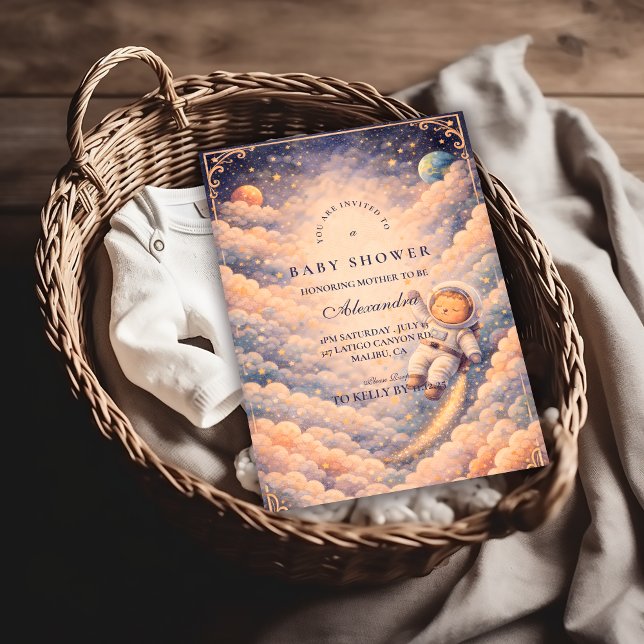 Invitación Ducha de bebé con nubes de astronauta soñadoras (Subido por el creador)