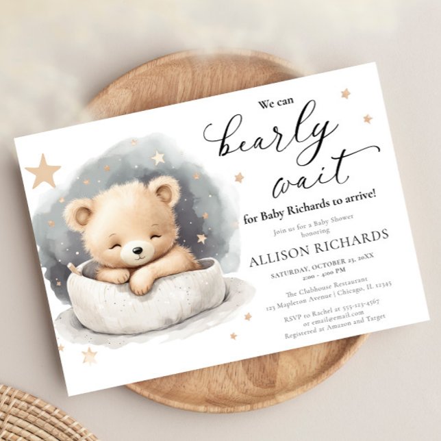 Invitación Ducha de bebé con oso lindo y neutro de género (Subido por el creador)