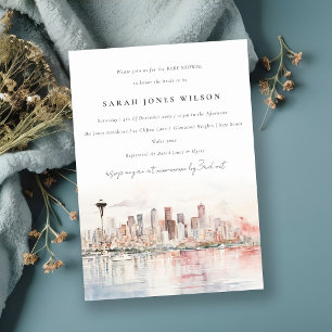 Invitación Ducha de bebé con paisaje al acuarela de Seattle W