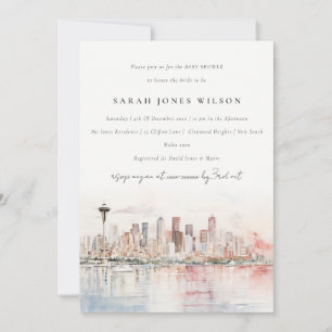 Invitación Ducha de bebé con paisaje al acuarela de Seattle W