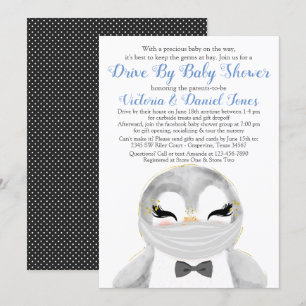 Invitación Ducha de Bebé con Pingüino Niño con Máscara