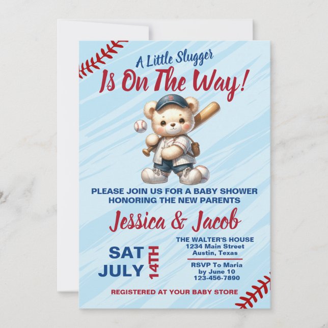 Invitación Ducha de bebé con tema de béisbol (Anverso)