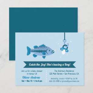 Invitación Ducha de bebé con tema de pesca de lubina 'Catch t