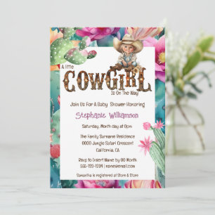 Invitación Ducha de bebé con tema de vaquera niña cactus