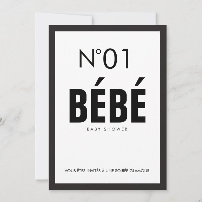 Invitación DUCHA DE BEBÉ con tema francés de París en negro y (Reverso)