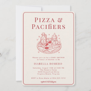 Invitación Ducha de Bebé con Tema Italiano de Pizza y Chupete