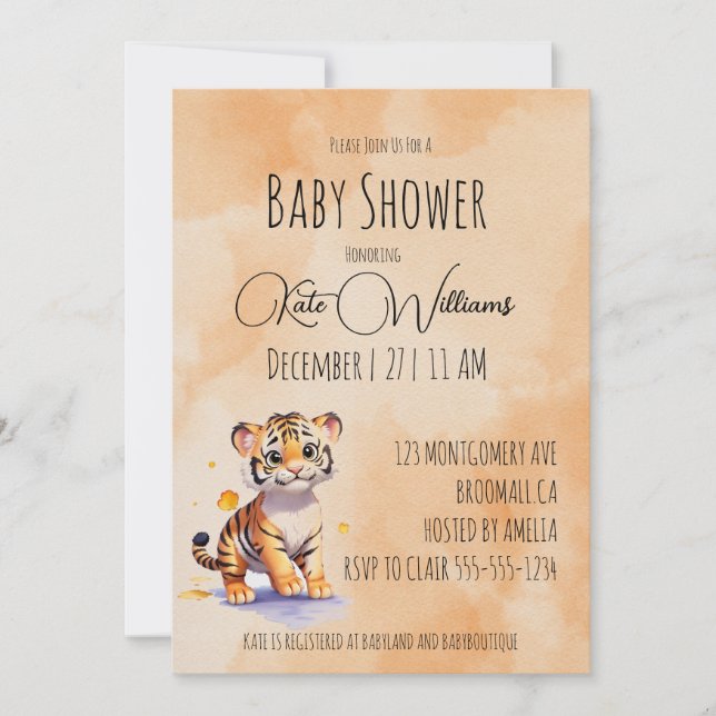 Invitación Ducha de bebé con temática de cachorro de tigre In (Anverso)