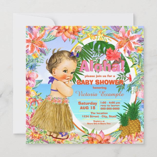 Invitación Ducha de bebé con temática de Luau Hawaiano (Anverso)