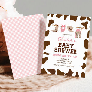Invitación Ducha de bebé con vaquera occidental rosa Rodeo